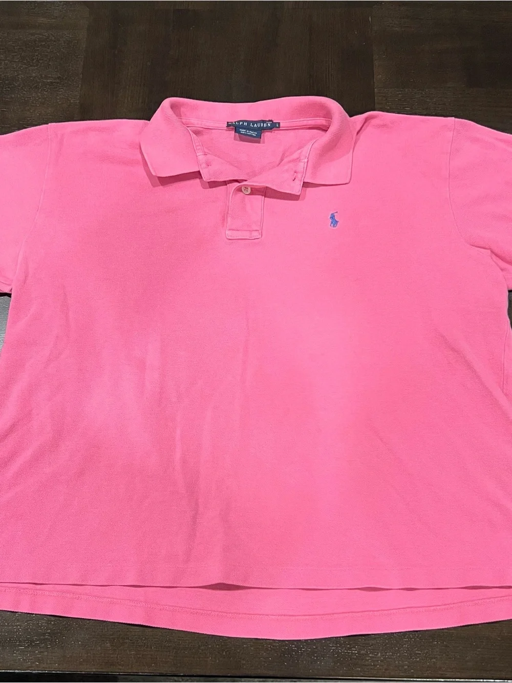 Ralph Lauren Vintage Pink Solid Cotton Knit Short Sleeve Logo Polo Shirt Men’s L